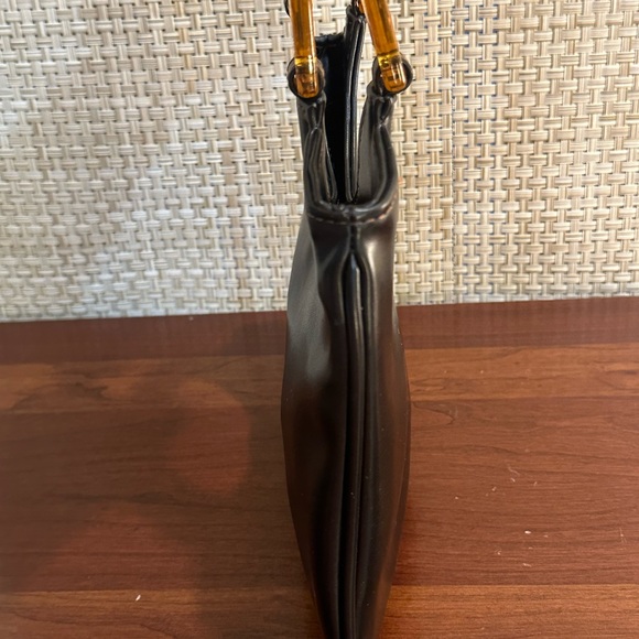 ๐4xHP๐VTG 1990s Mod Lucite Top Handle Black Faux Leather Bag - Picture 10 of 11